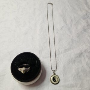 Antique Tibetan yin yang silver gold pendant ring